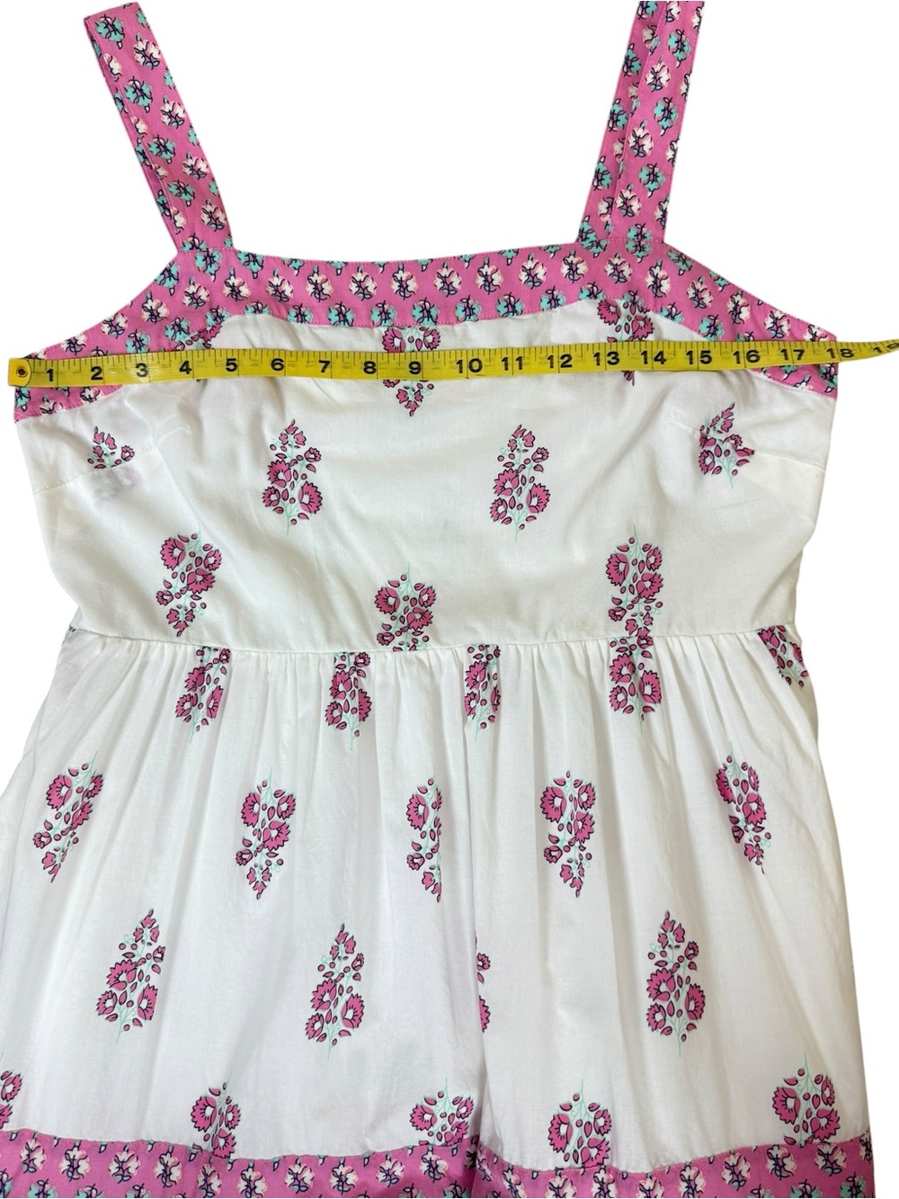 J.Crew Block Print Tiered Midi Dress White Pink Floral Square Neck Cotton SZ 10 - Picture 11 of 16